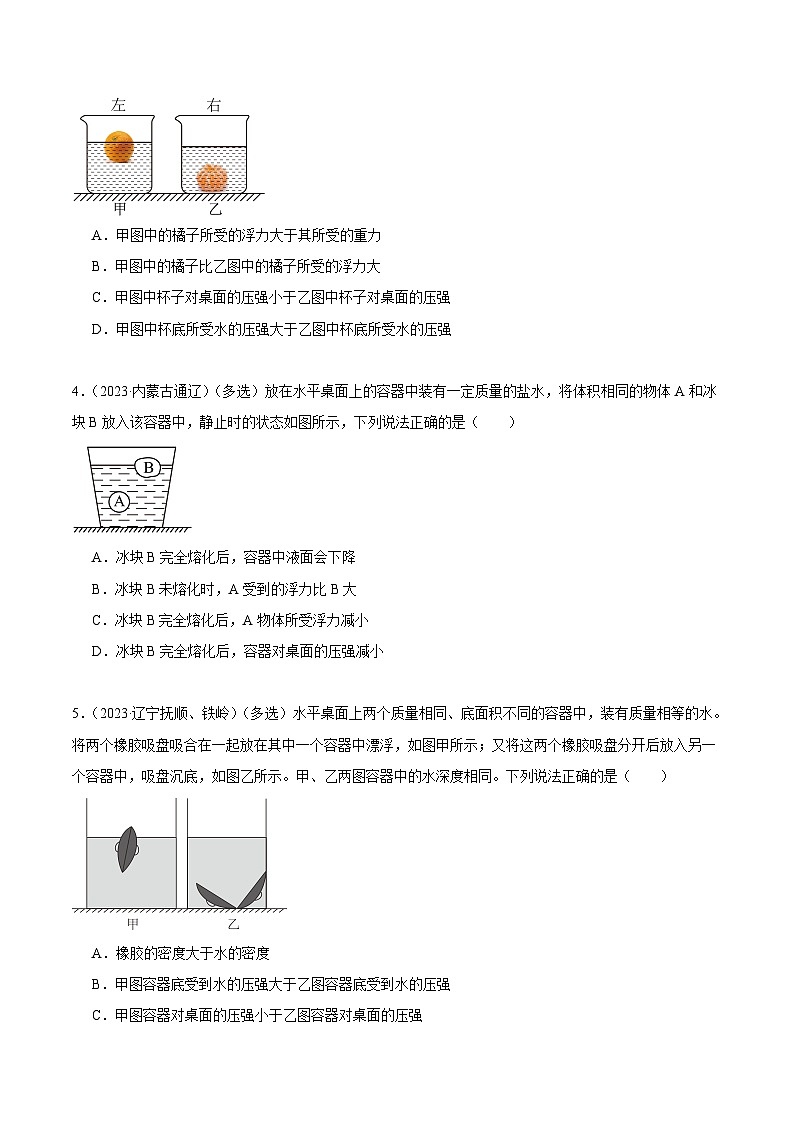 专项二 压强、浮力综合-2023年中考物理真题分项汇编(全国通用)(原卷版)第2页