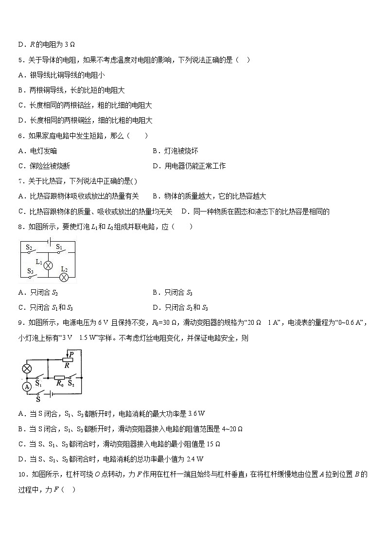 上海民办日日学校2023-2024学年九年级物理第一学期期末教学质量检测模拟试题含答案第2页