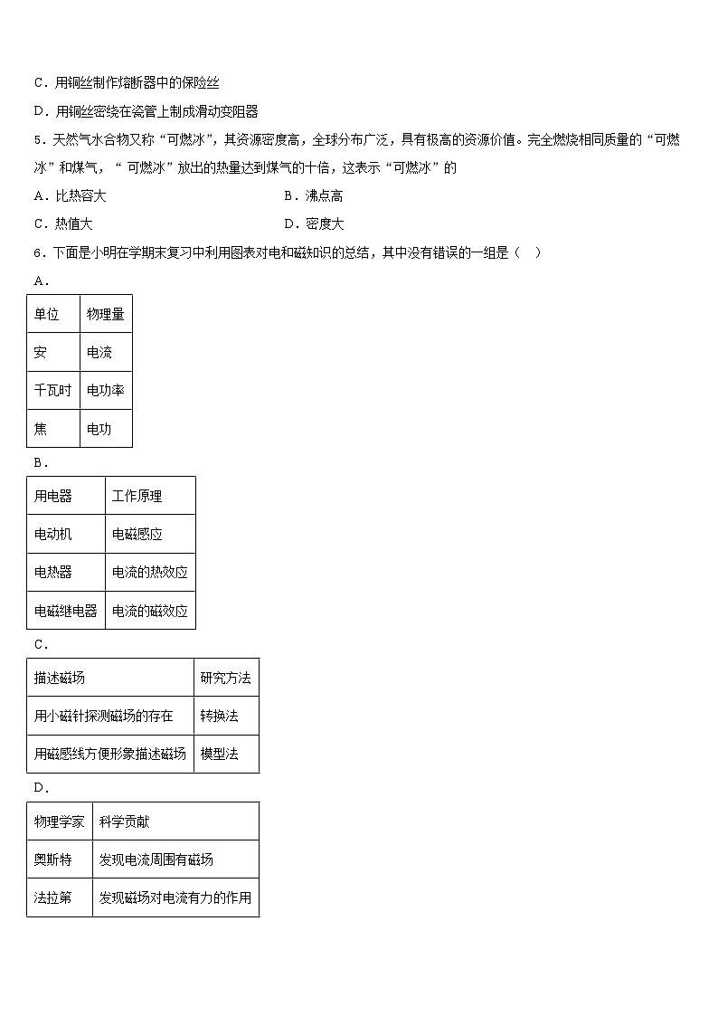 上海市玉华中学2023-2024学年九上物理期末联考试题含答案第2页