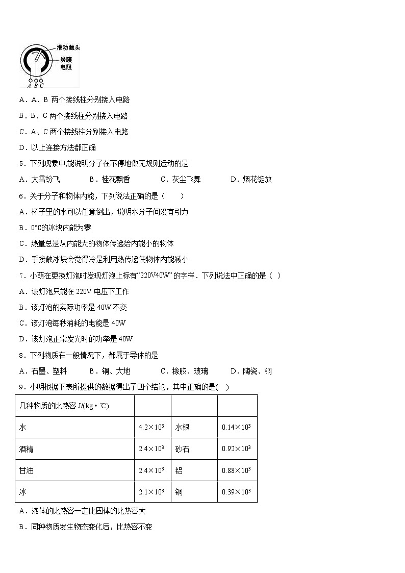 云南省临沧市凤庆县2023-2024学年物理九上期末学业质量监测试题含答案02