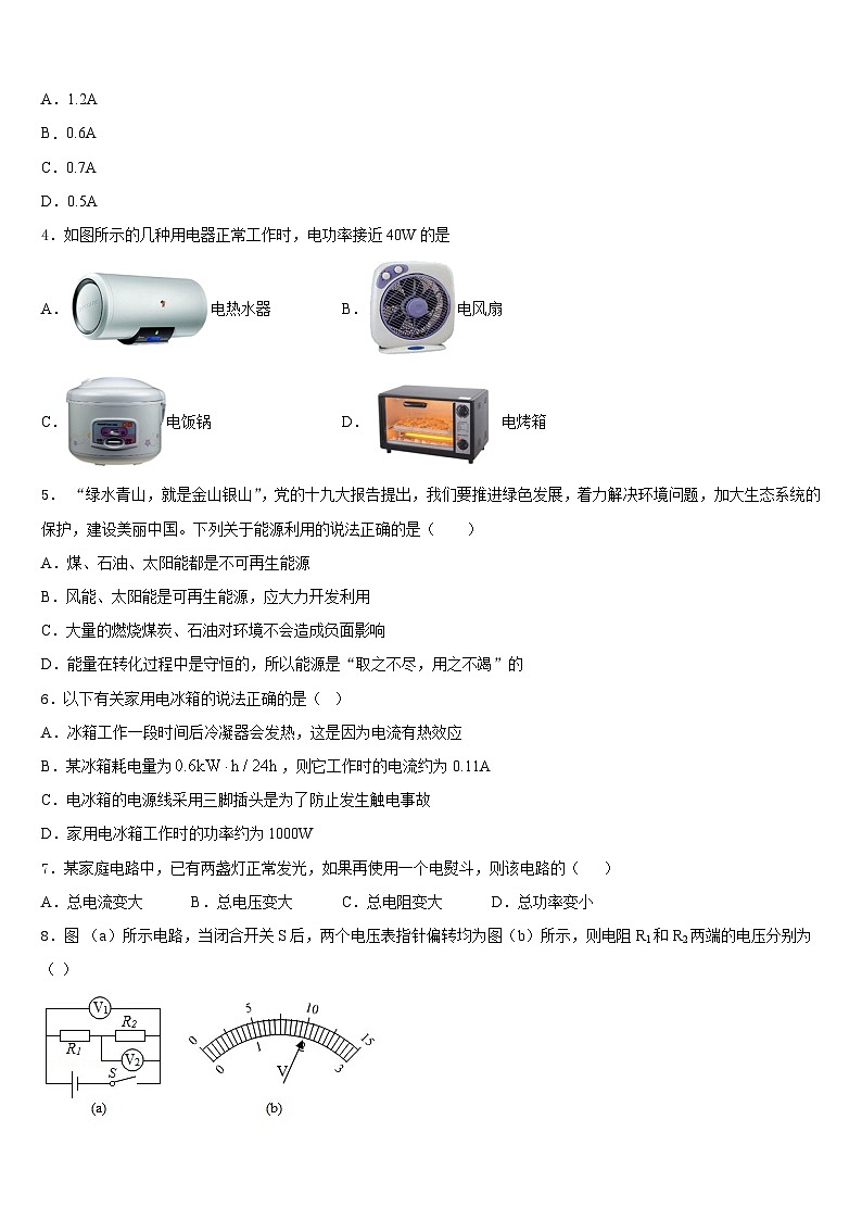 吉林省汪清县中学2023-2024学年物理九年级第一学期期末考试试题含答案第2页