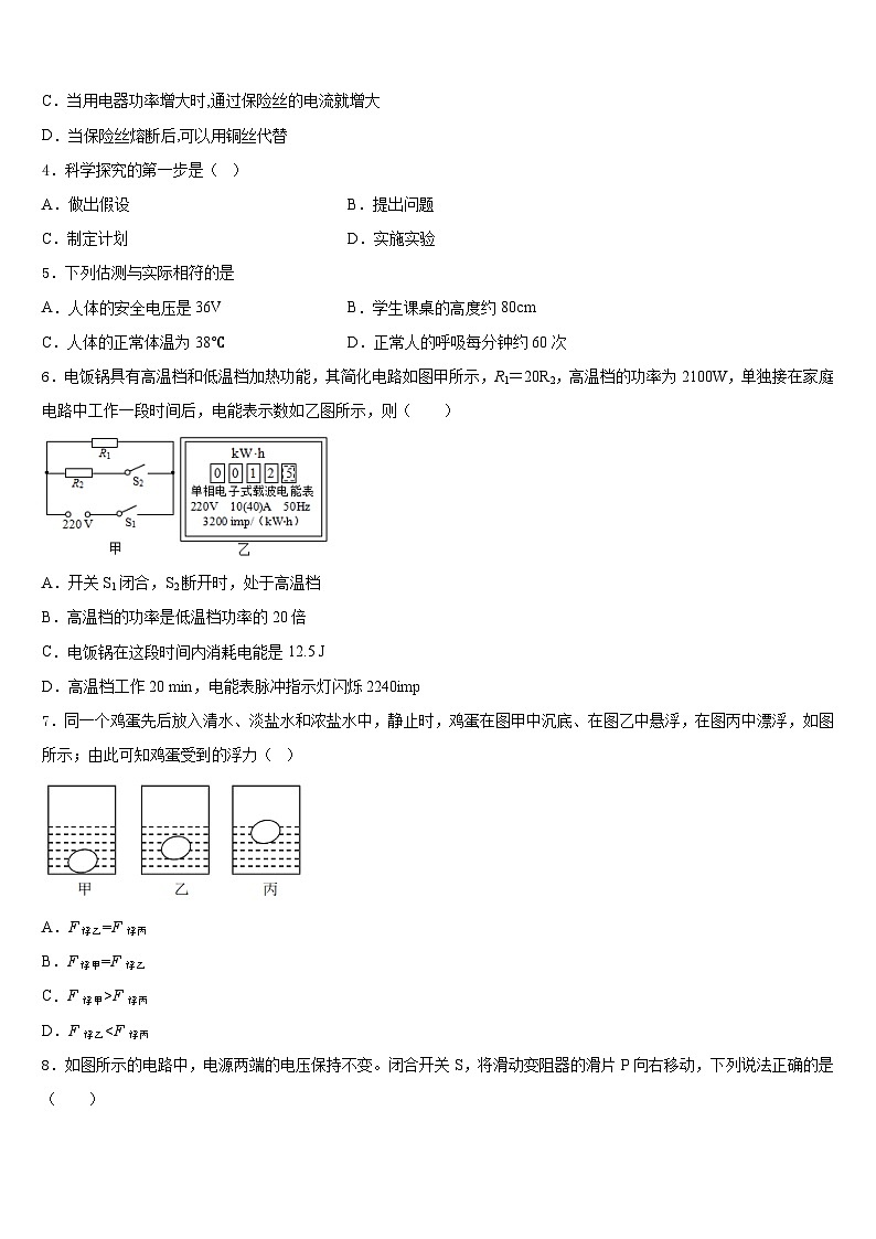 四川省成都市树德实验中学2023-2024学年物理九上期末达标检测模拟试题含答案第2页