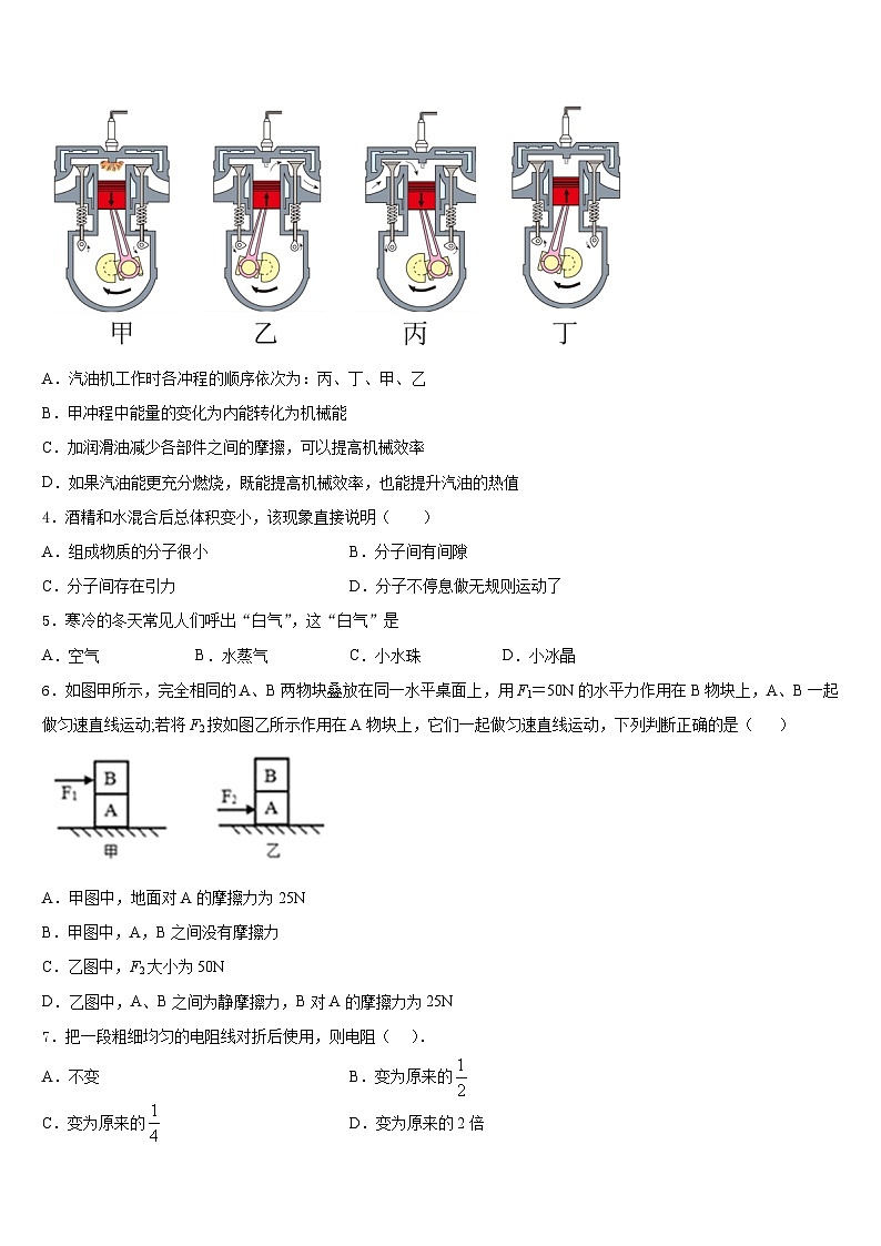 四川省广安市广安友谊中学2023-2024学年物理九年级第一学期期末调研试题含答案第2页