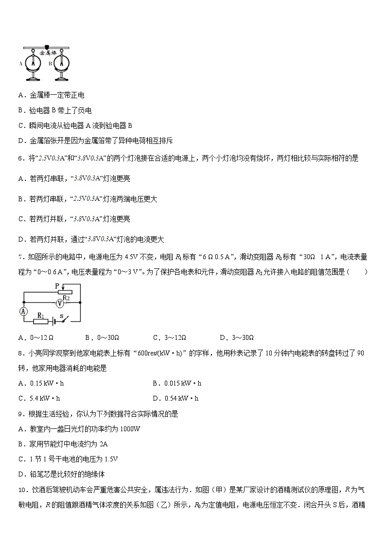 四川省泸州市高中学阶段学校2023-2024学年九上物理期末学业质量监测试题含答案第2页