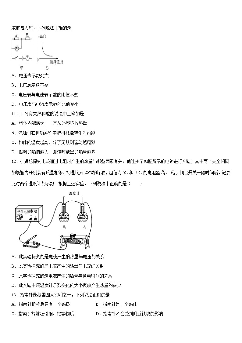 四川省泸州市高中学阶段学校2023-2024学年九上物理期末学业质量监测试题含答案第3页