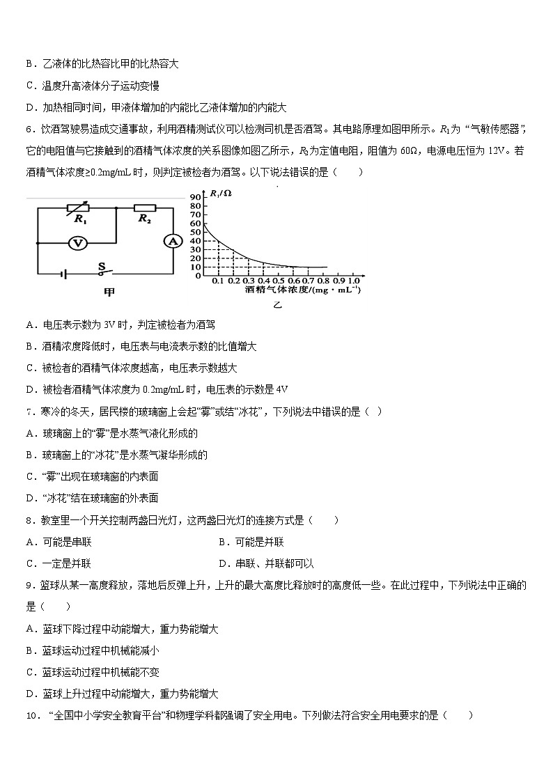 山东省济南市实验中学2023-2024学年物理九年级第一学期期末达标检测模拟试题含答案02