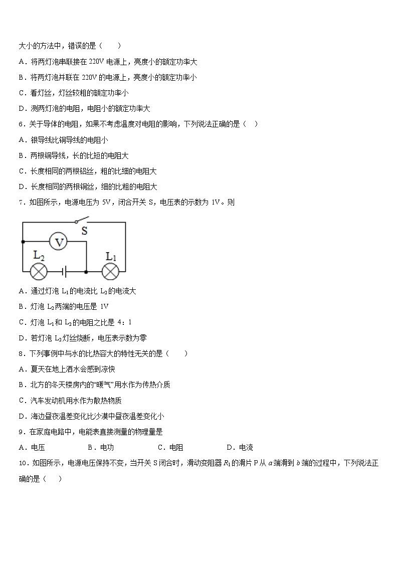 山东省陵城区江山实验学校2023-2024学年物理九上期末综合测试模拟试题含答案02