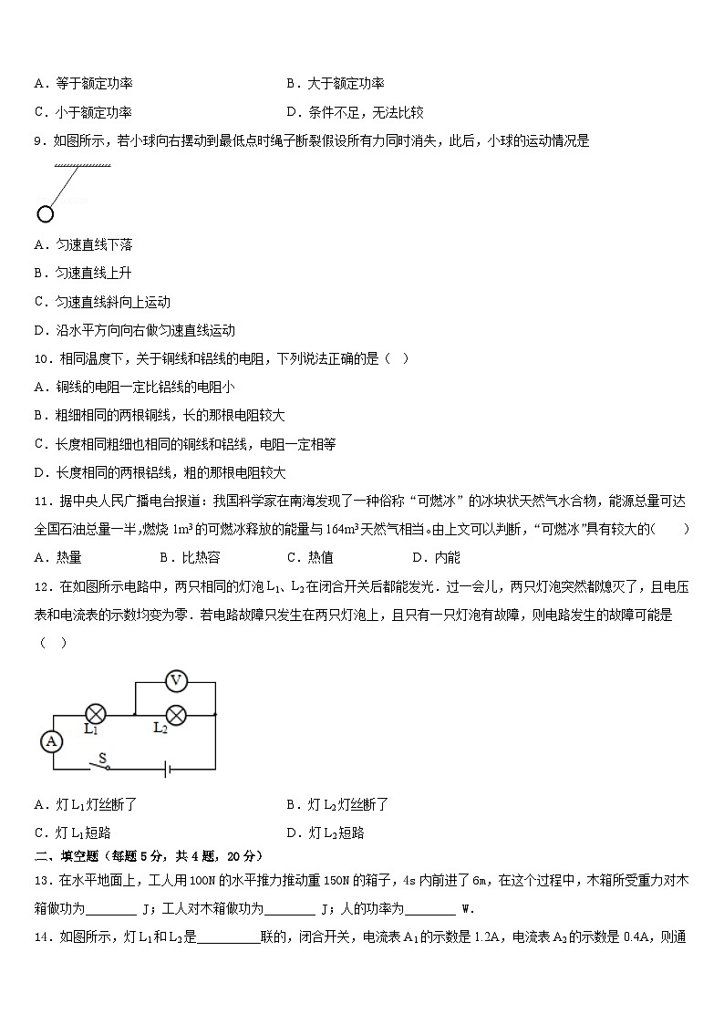 广东省深圳市育才一中学2023-2024学年九上物理期末学业水平测试模拟试题含答案03