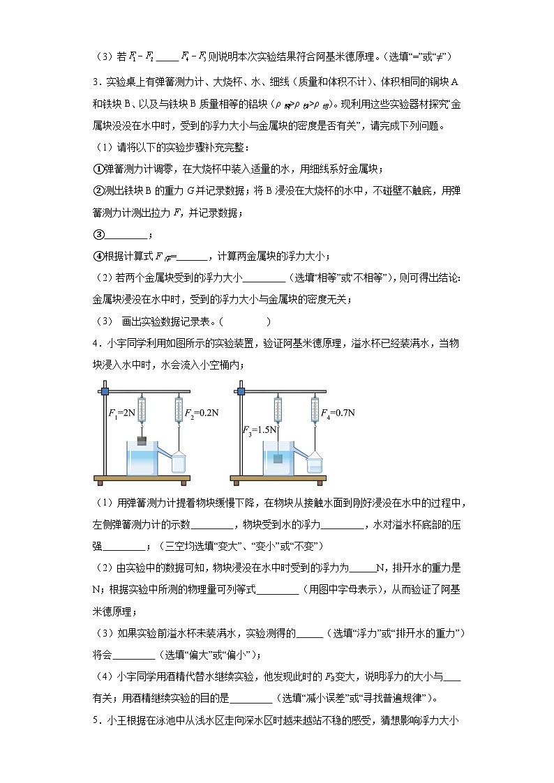 2024年九年级物理中考专题复习——《浮力实验题》(含答案)第2页