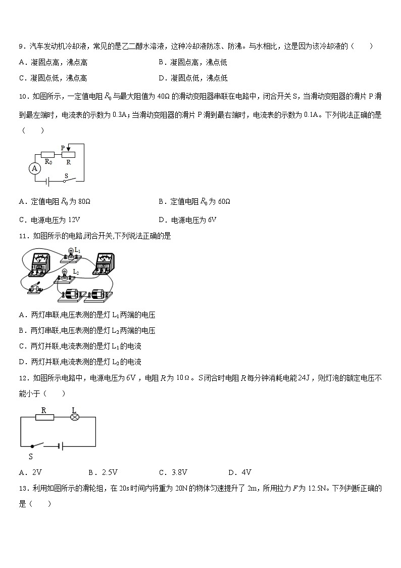浙江省绍兴市诸暨市2023-2024学年九年级物理第一学期期末达标测试试题含答案第3页