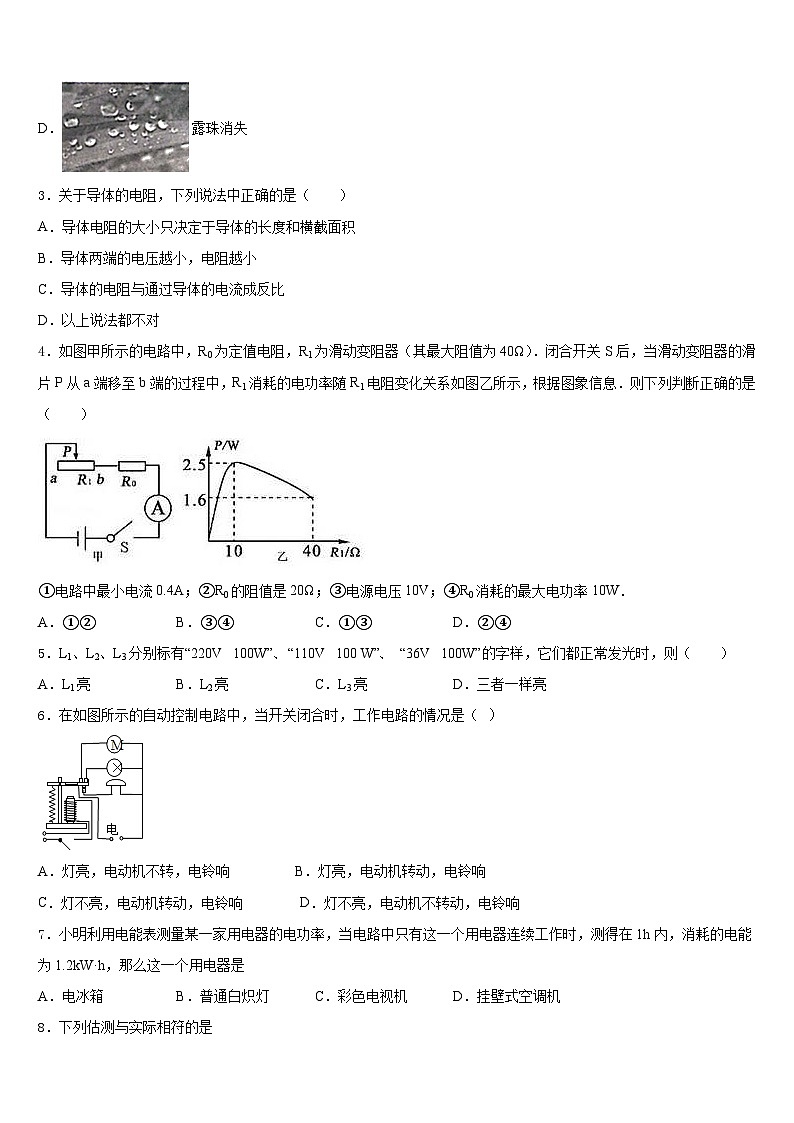 湖北省武汉市武昌区八校2023-2024学年物理九年级第一学期期末检测试题含答案02