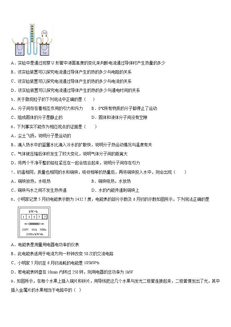 福建省华安中学2023-2024学年物理九年级第一学期期末学业水平测试模拟试题含答案02