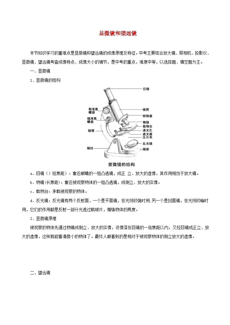 八年级物理上册5.5显微镜和望远镜习题含解析新版新人教版01