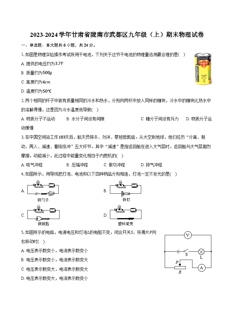 2023-2024学年甘肃省陇南市武都区九年级(上)期末物理试卷(含解析第1页