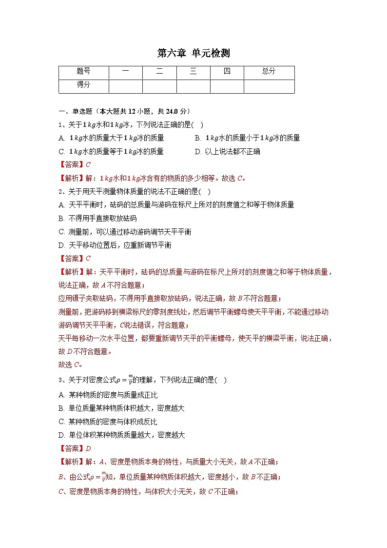 第六章 单元检测试卷八年级物理下册同步精品讲义(苏科版)01