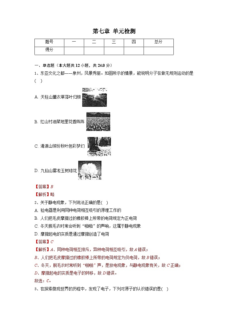 第七章 单元检测试卷八年级物理下册同步精品讲义(苏科版)01