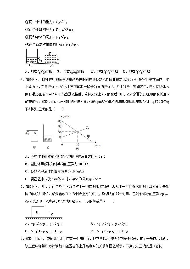 苏科版八年级下册物理第十章《压强和浮力》检测卷（含答案解析）02