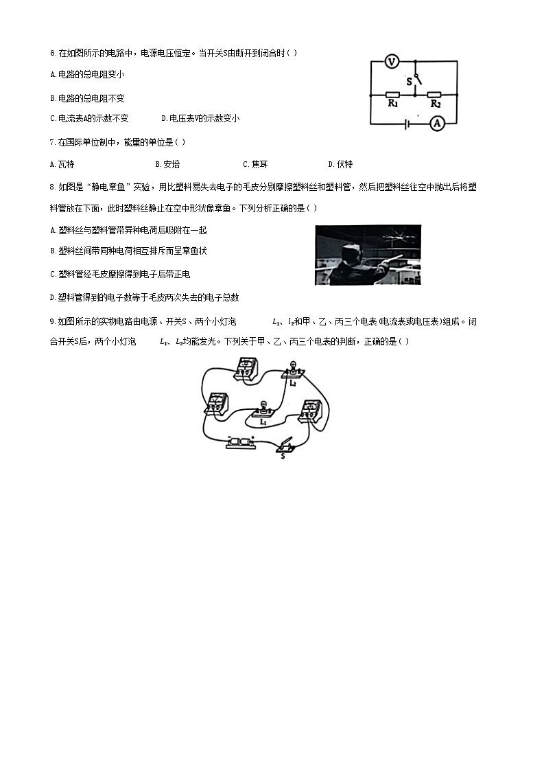 山东省德州市第九中学2023-2024学年九年级下学期开学物理试题第2页