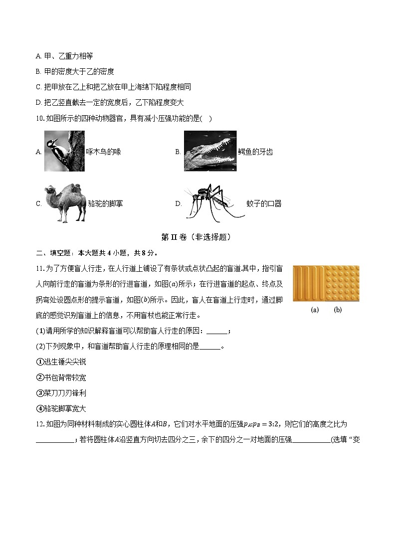 8.1压力的作用效果 沪科版初中物理八年级全一册同步练习(含详细答案解析)第3页