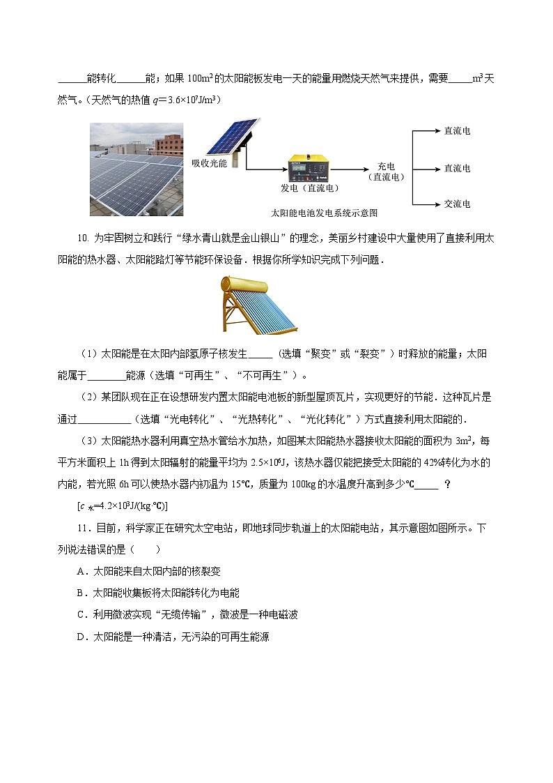 人教版物理九年級(jí)22.3 《太陽(yáng)能》分層作業(yè)（原卷版）第3頁(yè)