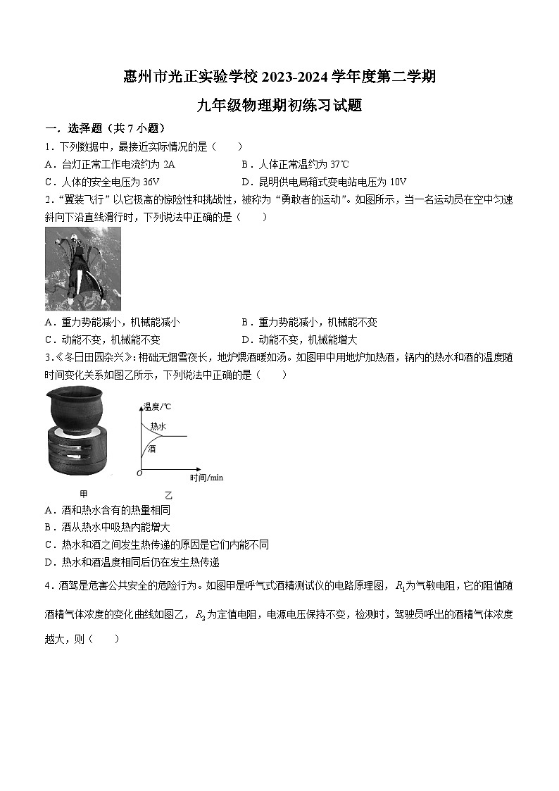 ,广东省惠州市光正实验中学2023-2024学年九年级下学期开学考试物理试题()第1页