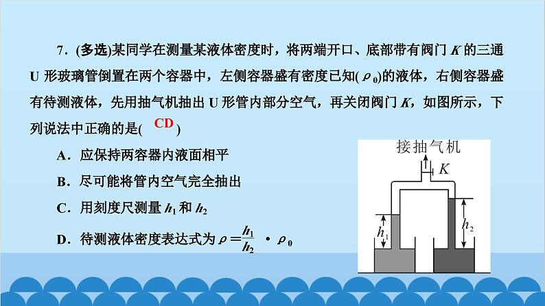 人教版物理八年级下册 第九章 压强 阶段检测(第九章) 课件第8页