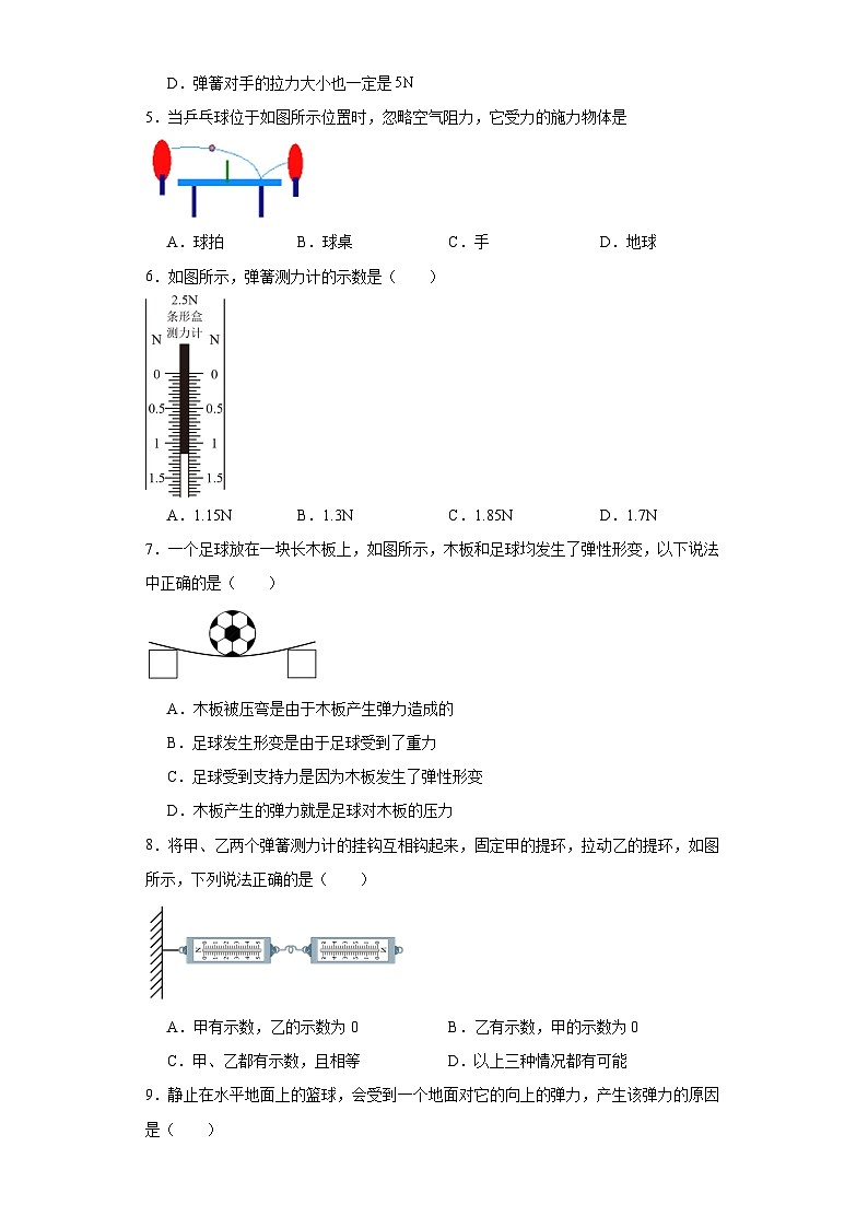 2023—2024学年度人教版物理八年级下学期7.2+弹力+同步练习(含答案)第2页