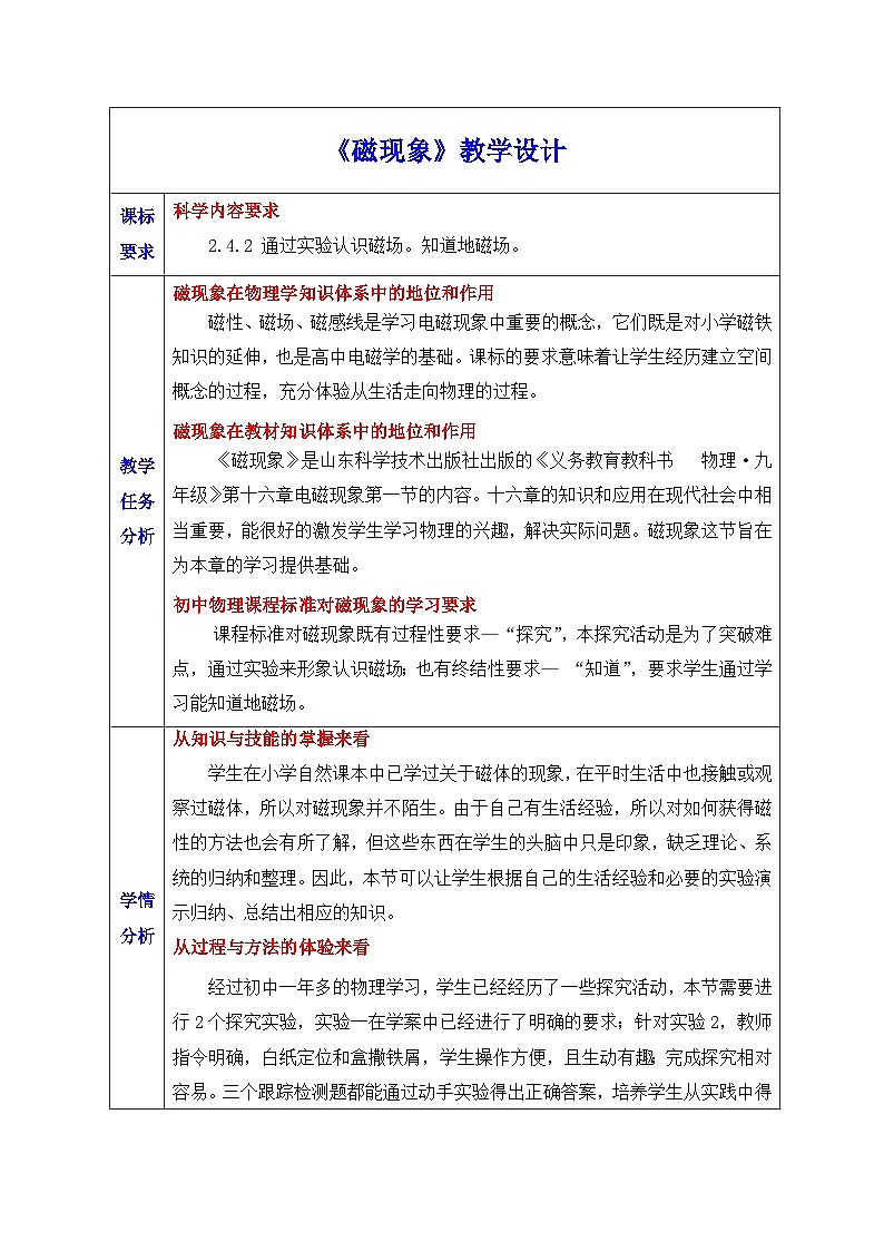 鲁教版(五四制)物理九年级下册 第十六章 第一节 磁现象 (2)教案01
