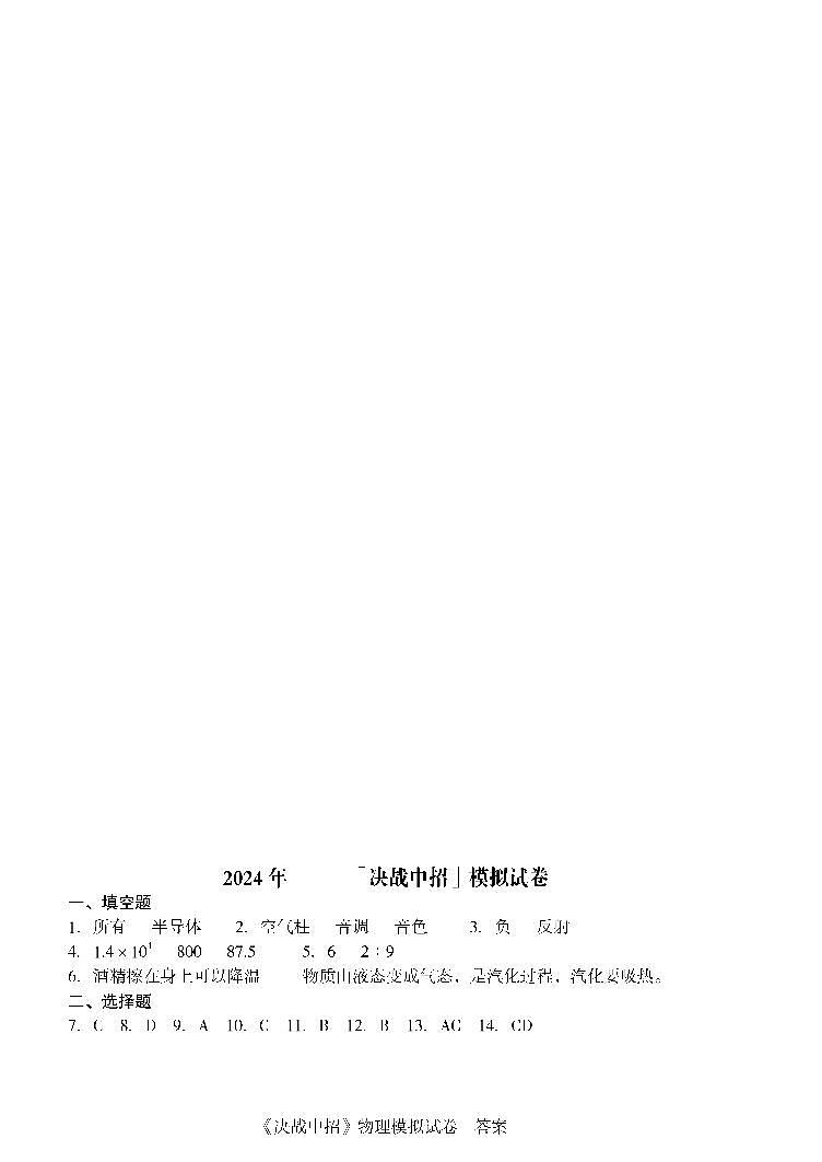 239,2024年河南省驻马店市泌阳县中考一模物理试题(1)第1页