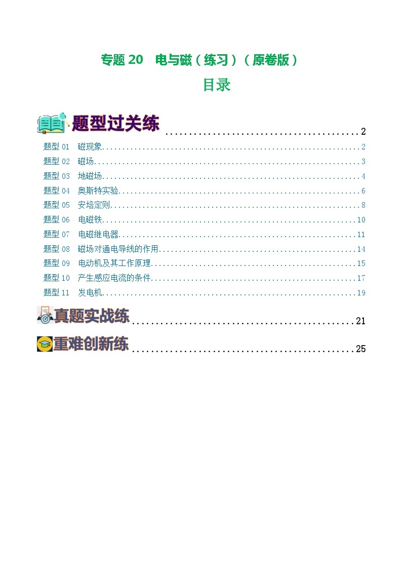 专题20  电与磁（11题型）（练习）-备战2024年中考物理一轮复习精品课件+练习+讲义（全国通用）01