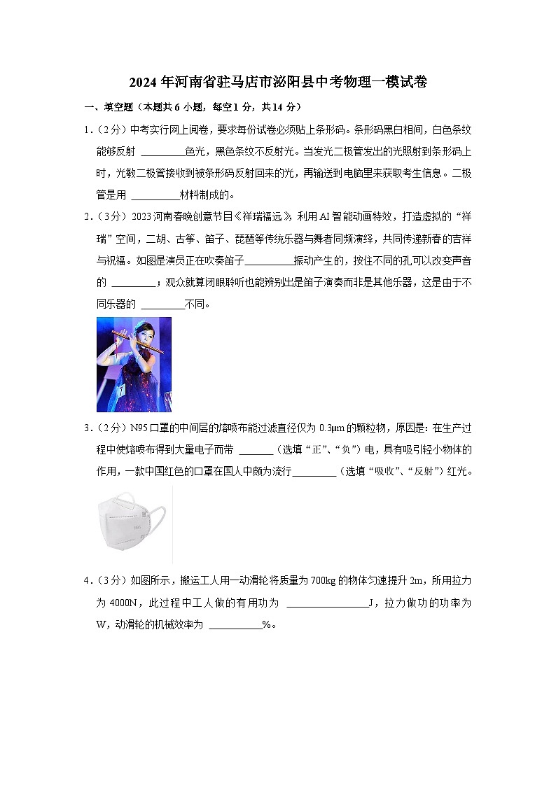 2024年河南省驻马店市泌阳县中考物理一模试卷第1页