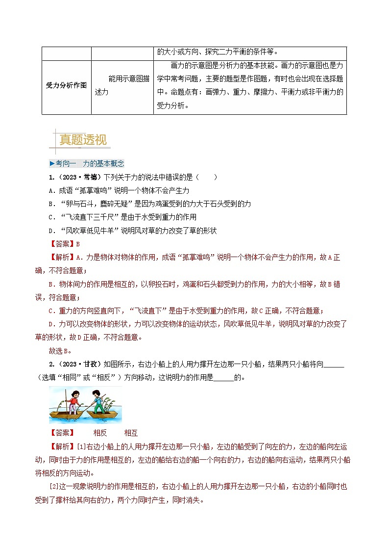 专题08 力 运动和力-备战2024年中考物理(全国通用)(教师版)第2页