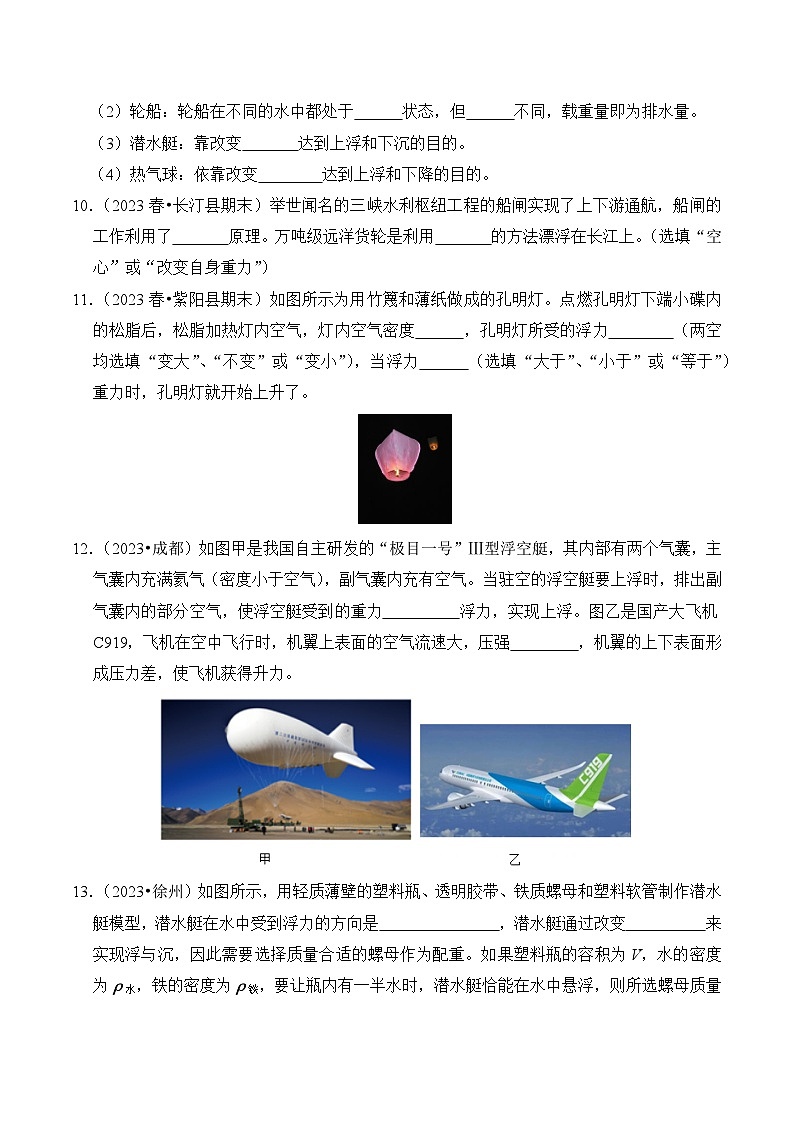 2023-2024学年八年级下册物理人教版10.3 物体的沉浮条件及应用(基础+能力)练(含解析)第3页