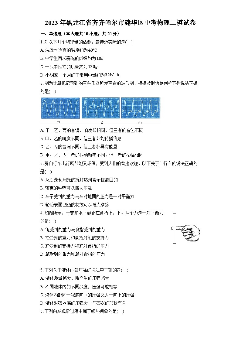 2023年黑龙江省齐齐哈尔市建华区中考物理二模试卷01
