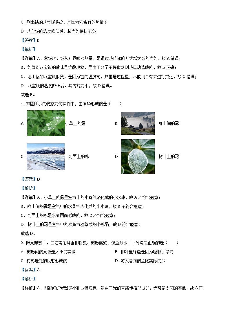 精品解析:2024年陕西省西安市雁南中学中考一模物理试题(解析版)第2页