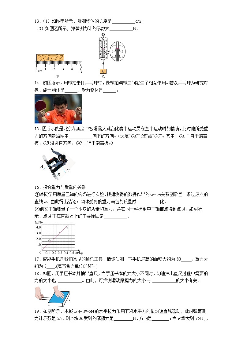 2023年苏州中考物理第一轮复习训练08《力》第3页