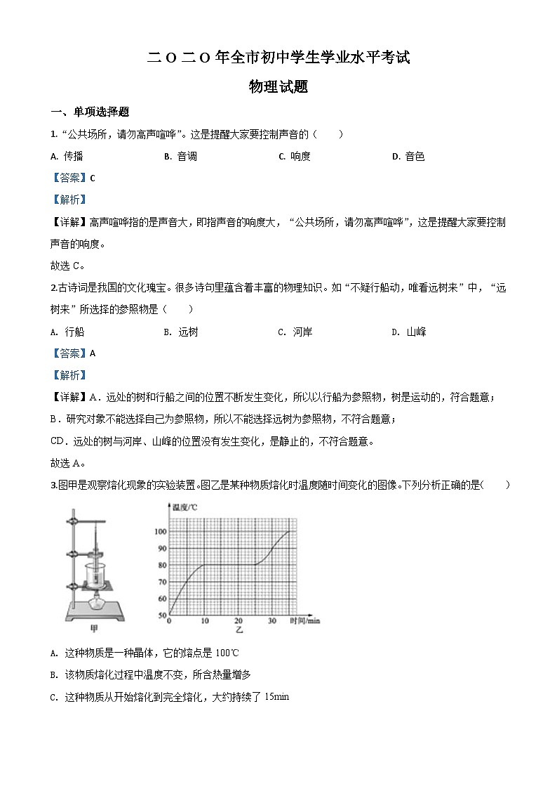 2020年山东省聊城市中考物理试题(含解析)01