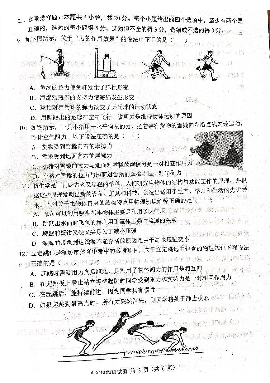 山東省濰坊市高密市2023-2024學(xué)年八年級下學(xué)期3月月考物理試題第3頁