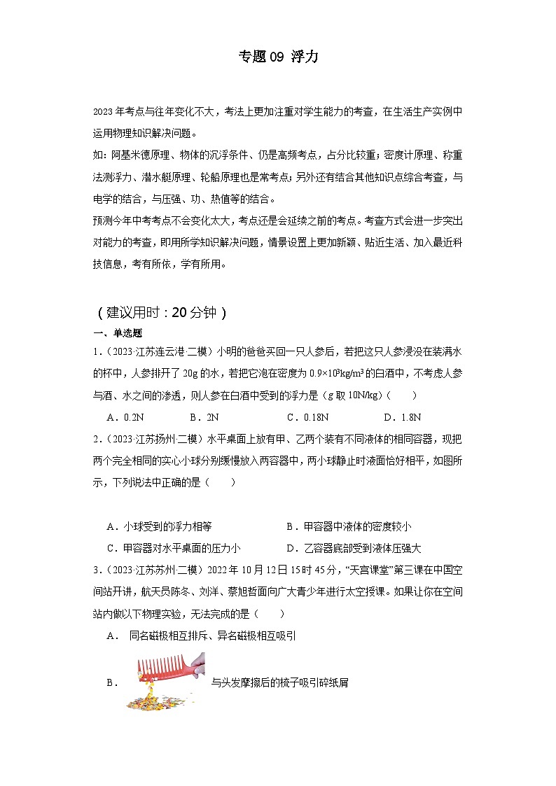 专题09 浮力(原卷版)第1页
