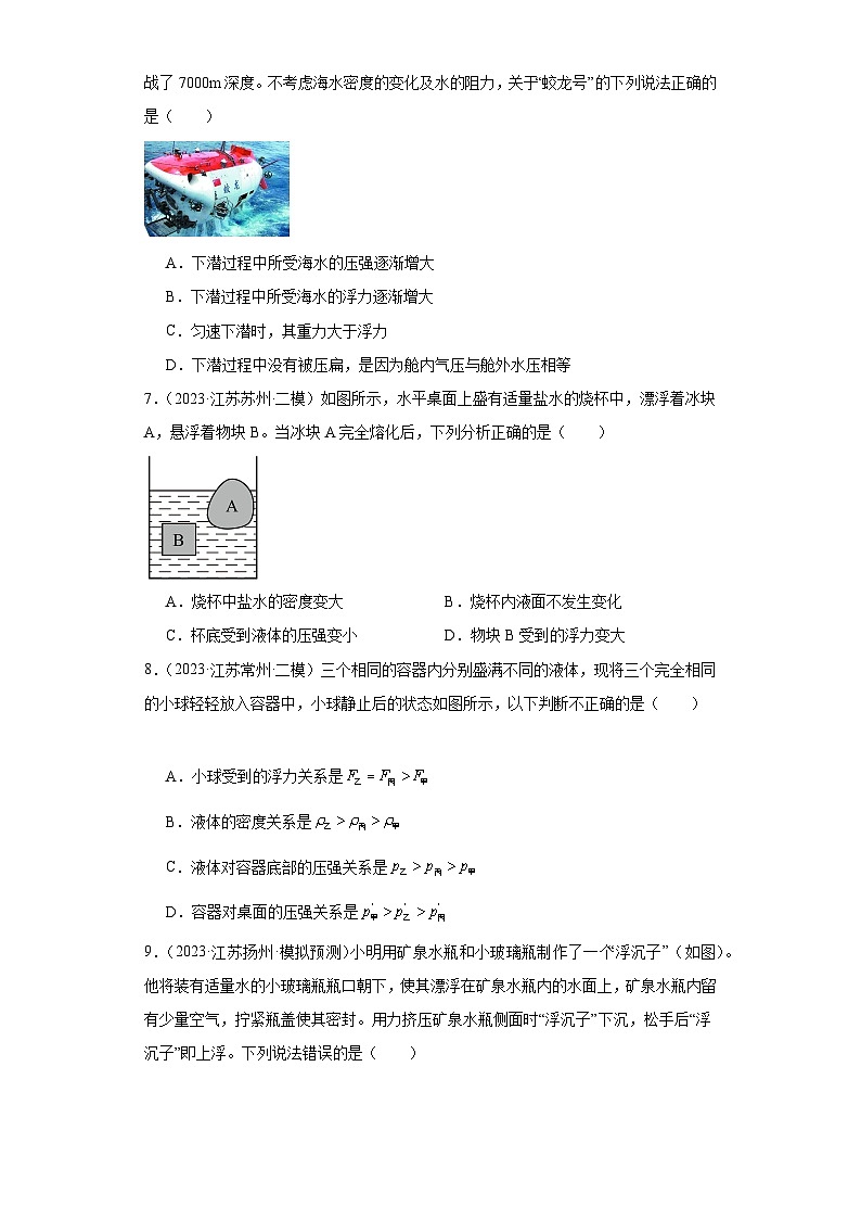 专题09 浮力(原卷版)第3页