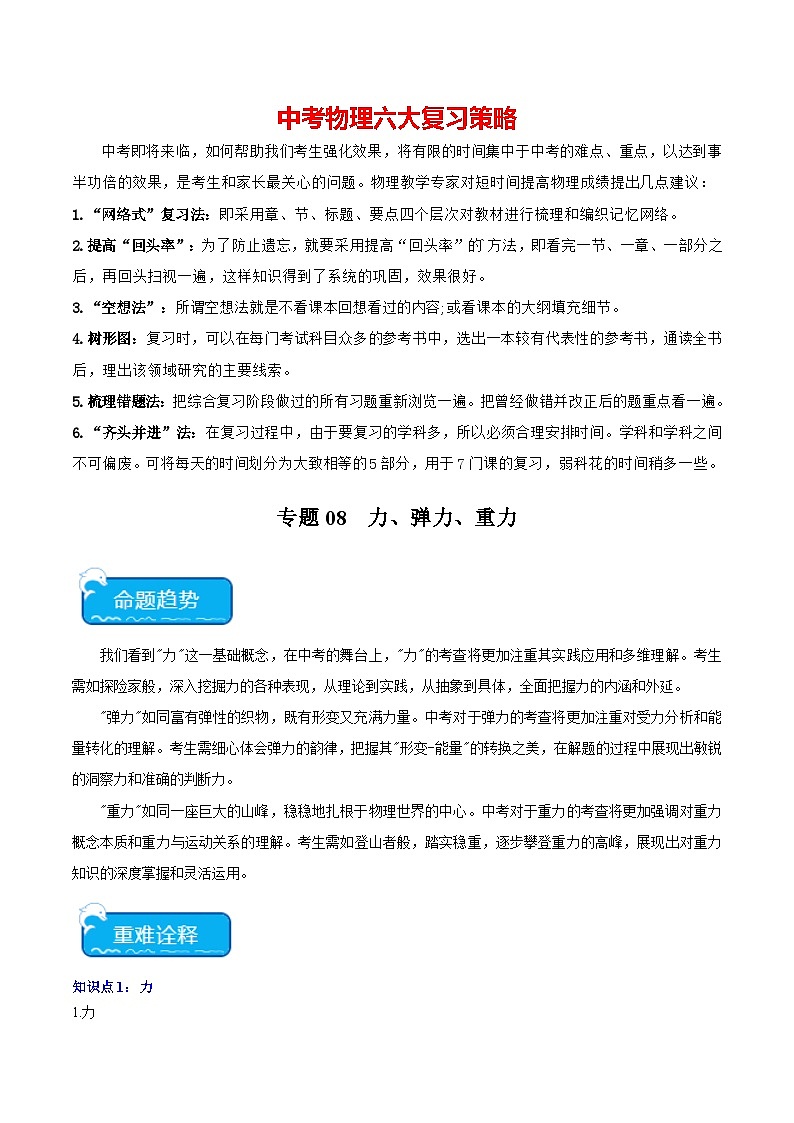 专题08 力、弹力、重力-2024年中考物理【热点·重点·难点】专练(全国通用)原卷版第1页