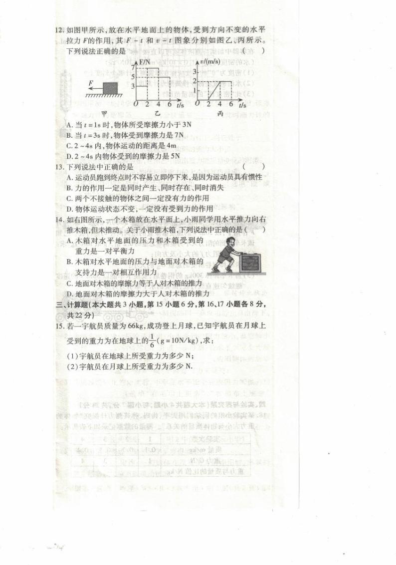 江西省上饶市余干县第五中学2023-2024学年下学期3月八年级物理月考试卷03