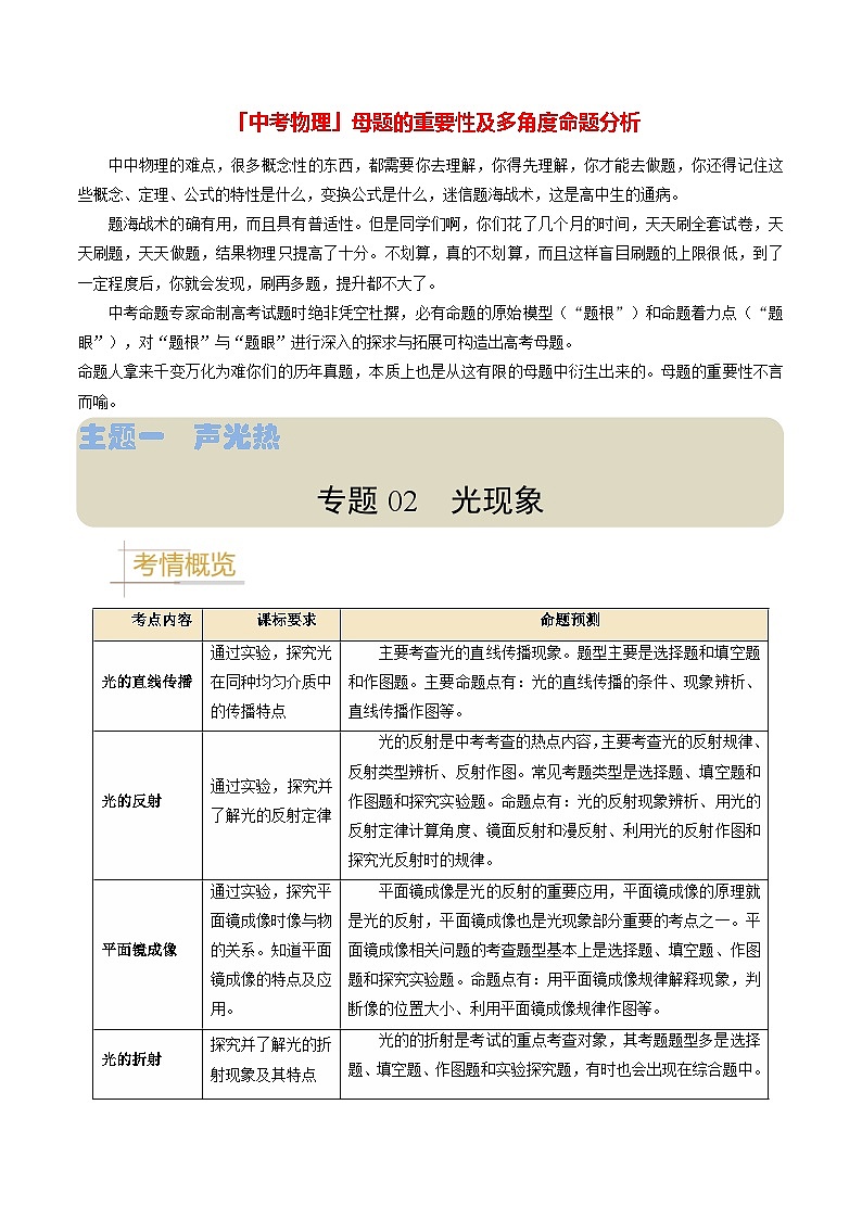 专题02 光现象-备战2024年中考物理真题题源解密(全国通用)(解析版)第1页