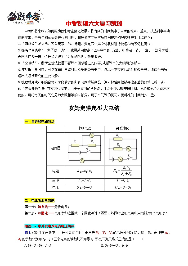 2023年中考物理一轮复习讲义--欧姆定律题型大总结第1页