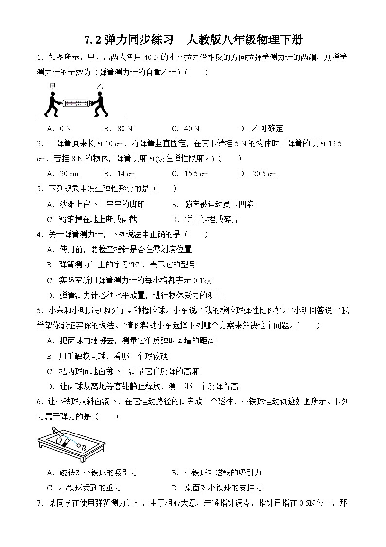 7.2彈力同步練習(xí) 人教版八年級(jí)物理下冊(cè)第1頁