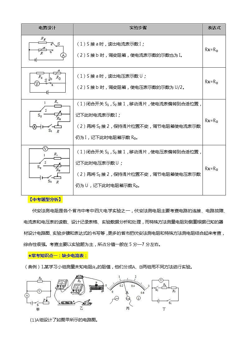 2024年中考物理二轮复习重难点汇编(讲义) 特殊方法测电阻讲义第3页