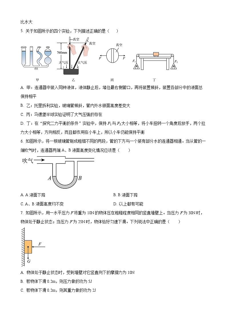 山东省日照市东港区日照港中学2023-2024学年九年级下学期3月月考物理试卷(原卷版)第2页
