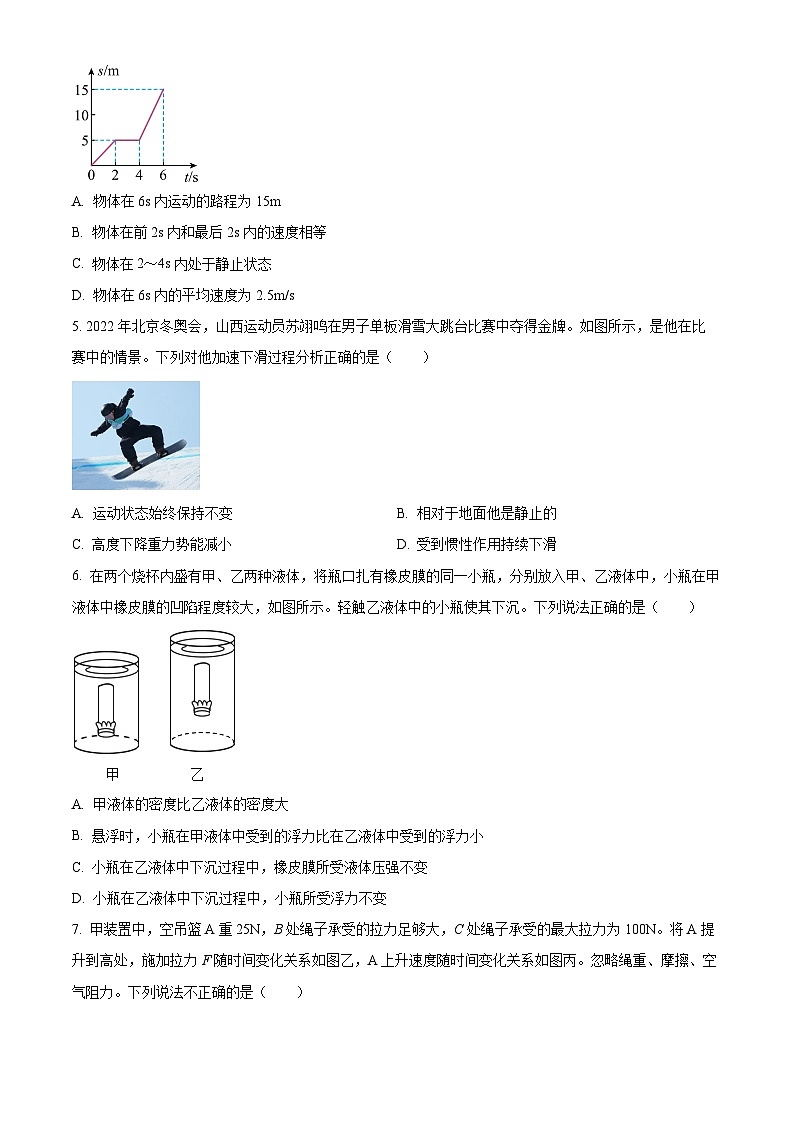 2024年四川省德阳市部分学校中考物理一诊试卷(原卷版+解析版)02