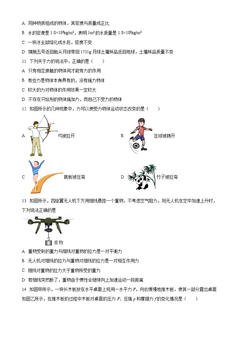 2024年山东省枣庄市峄城区中考一模物理试卷（原卷版+解析版）03