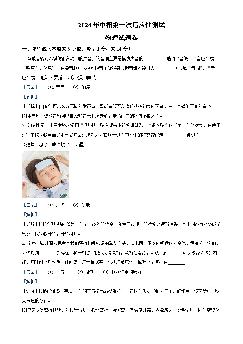 2024年河南省南阳市桐柏县中考一模物理试题(原卷版+解析版)01